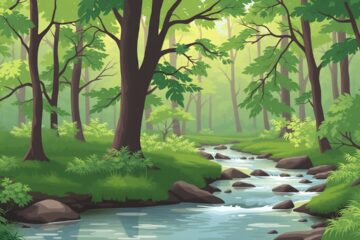 Een rustig bos met een kabbelend beekje dat ontspanning bevordert.