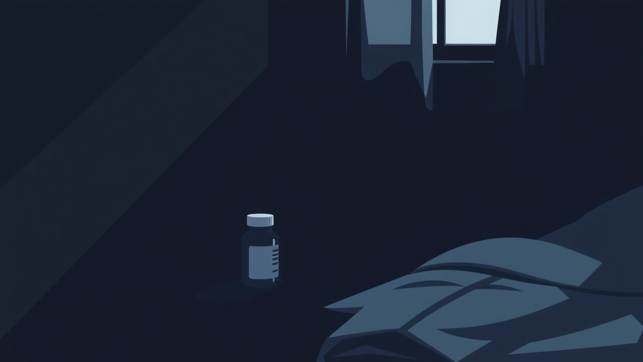 Een nachtkastje met medicatie en een nierdiagram, badend in zacht licht.