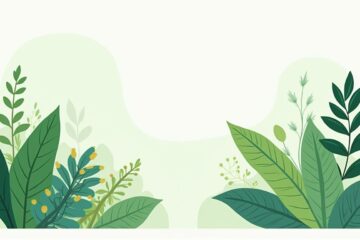 Minimalistische vectorillustratie van groene planten met bloemen in een lichte ruimte.