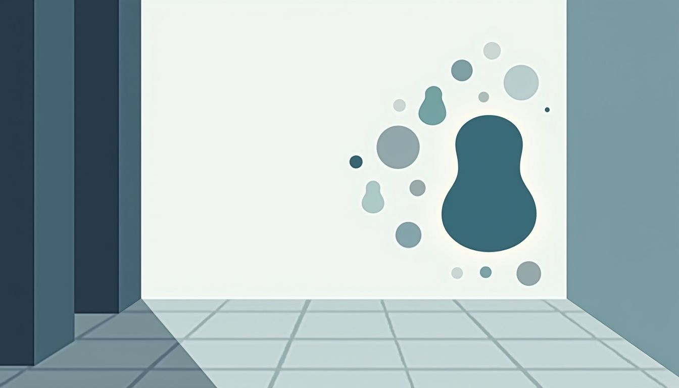 Minimalistische vectorillustratie van een donkerdere kamer met abstracte vormen.