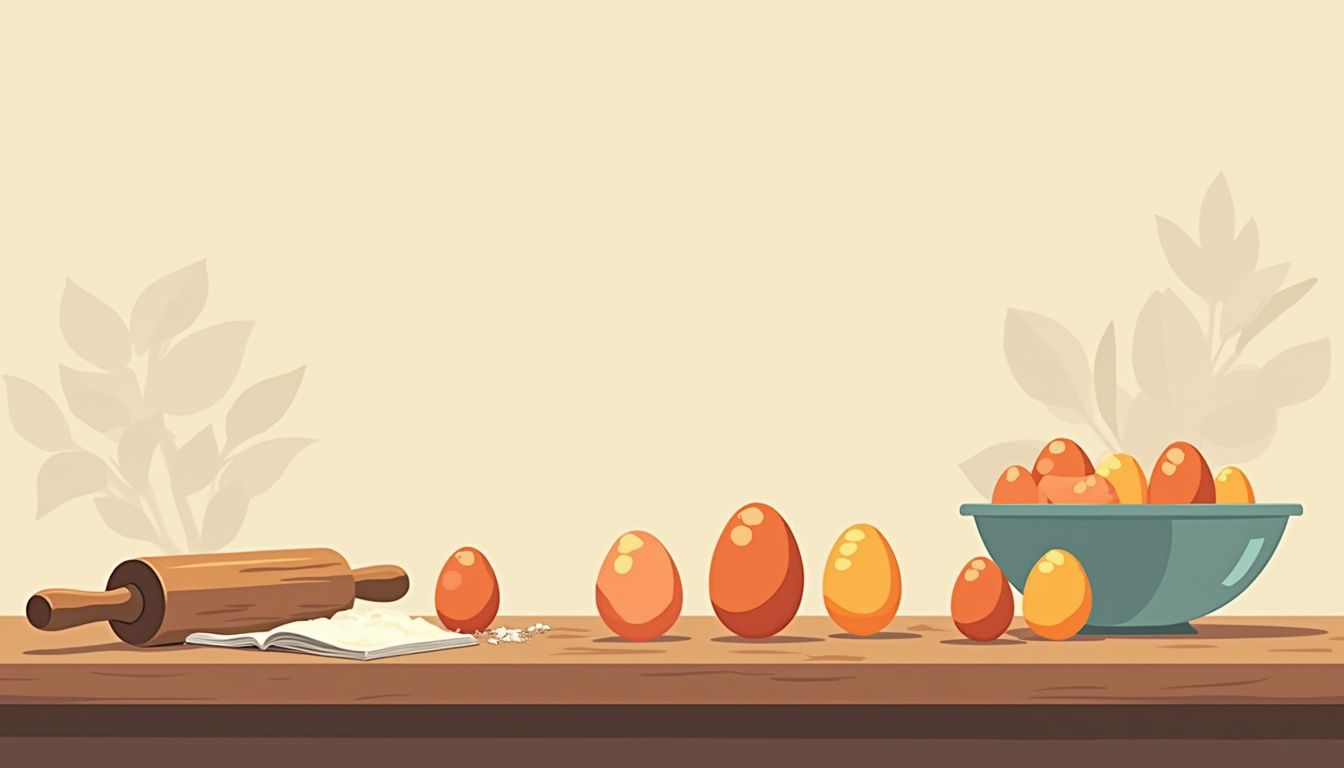 Vrolijke eieren en keukengerei op een rustieke houten tafel. Vrolijke eieren en keukengerei op een rustieke houten tafel.