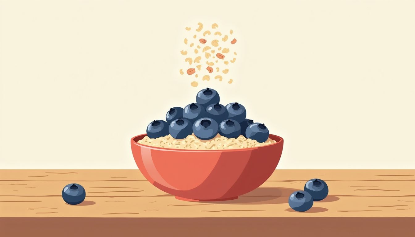 Minimalistische illustratie van een kom havermout met bosbessen. Minimalistische illustratie van een kom havermout met bosbessen.