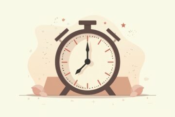 Minimalistische vectorillustratie van een vintage klok met subtiele decoraties.