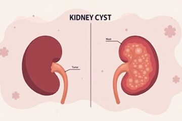 Minimalistische vectorillustratie van een niertumor en cyste ter vergelijking.