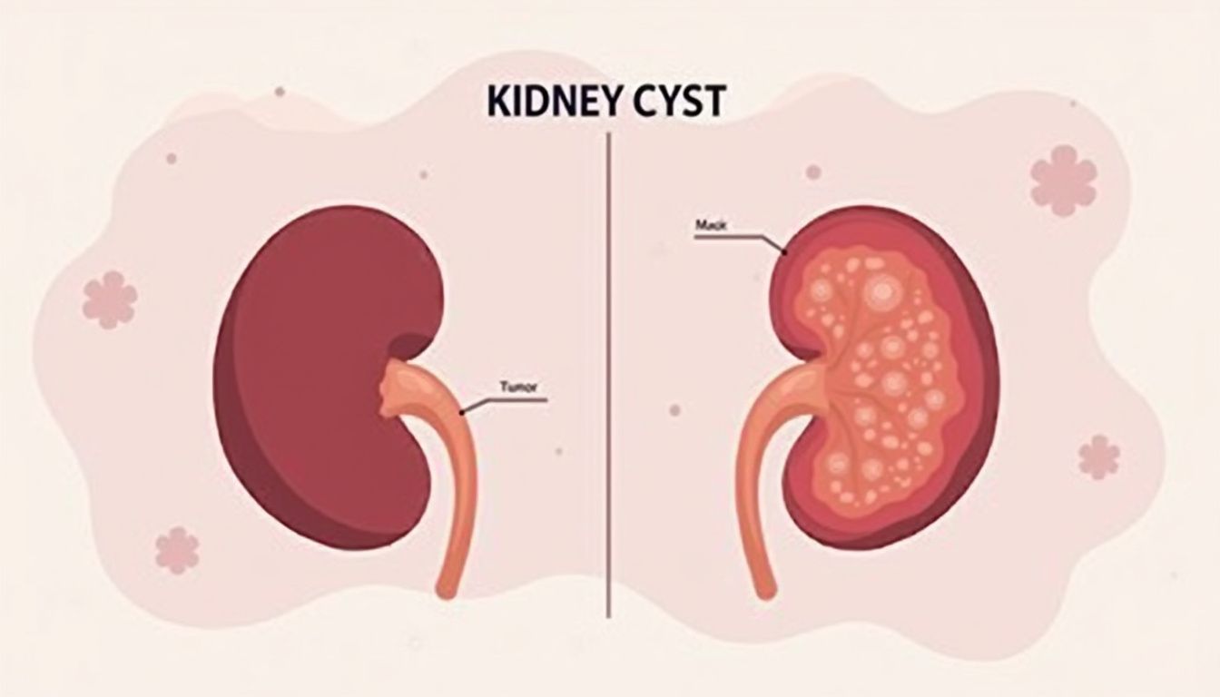 Minimalistische vectorillustratie van een niertumor en cyste ter vergelijking.