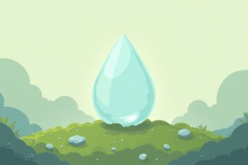 Een minimalistische illustratie van een waterdruppel op mos.