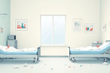 Minimalistische vectorillustratie van een lege medische kamer met medische instrumenten.