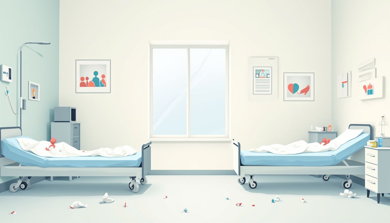 Minimalistische vectorillustratie van een lege medische kamer met medische instrumenten.