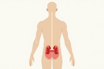 Vlaakse illustratie van de menselijke torso met nadruk op de nieren.