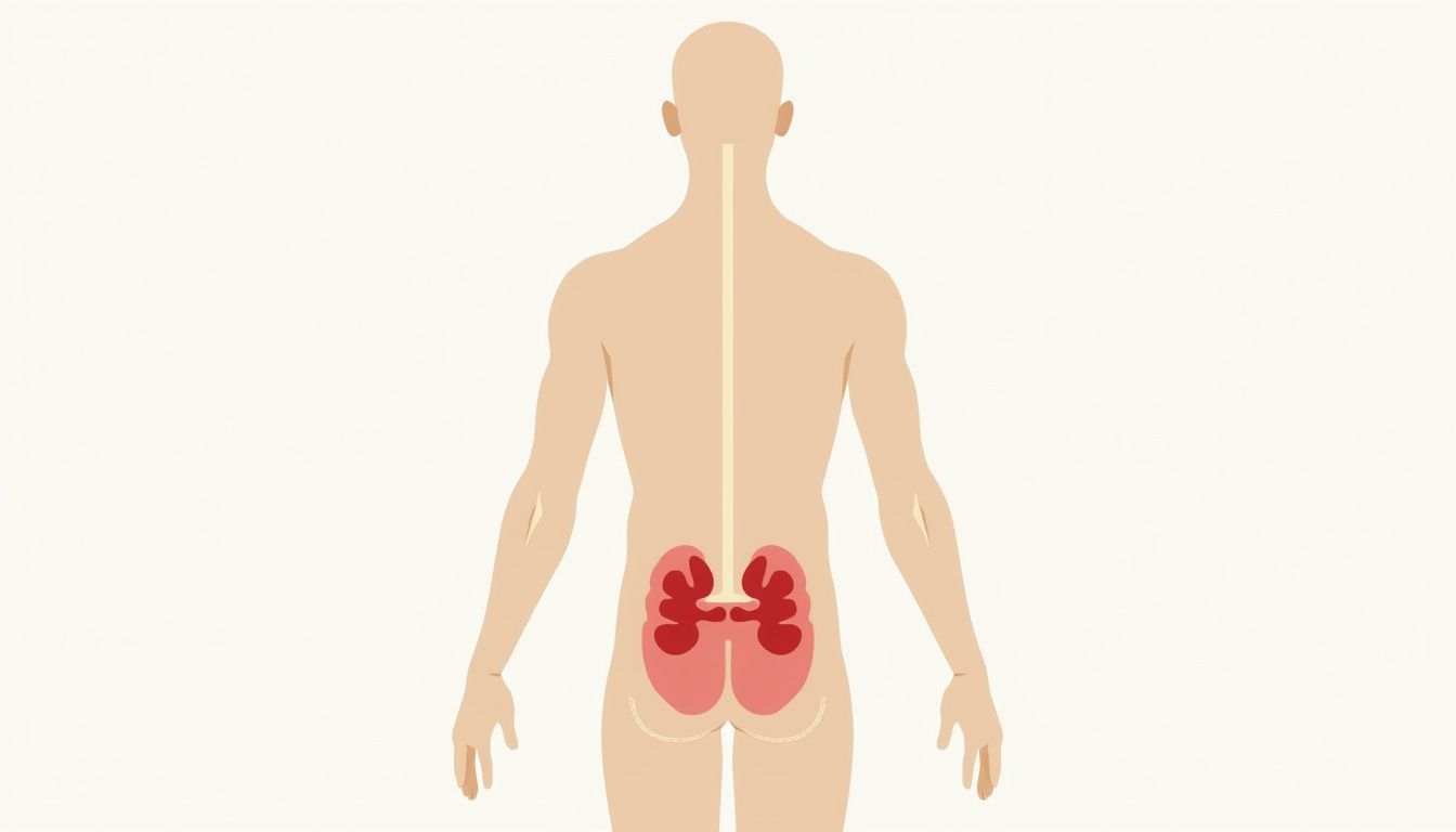Vlaakse illustratie van de menselijke torso met nadruk op de nieren.