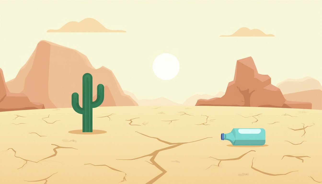 Minimalistische vectorillustratie van een dorre woestijn met een cactus.