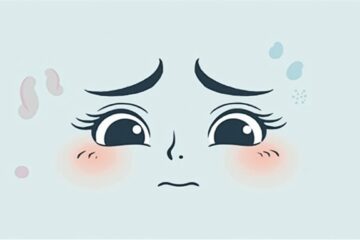 Een vectorillustratie van vermoeide ogen met donkere kringen en zwellingen.
