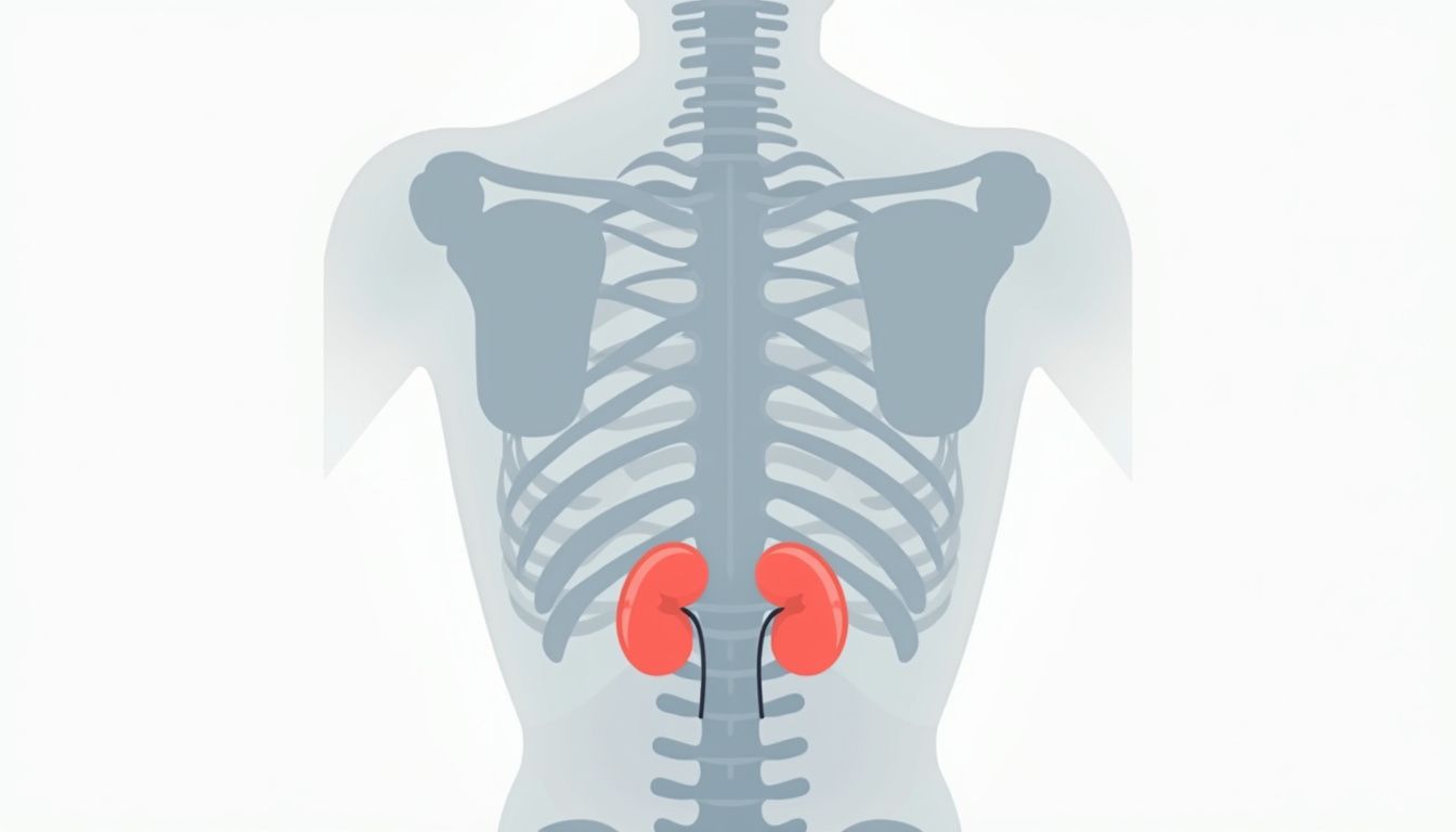 Minimalistische vectorillustratie van de menselijke rug met nieren.
